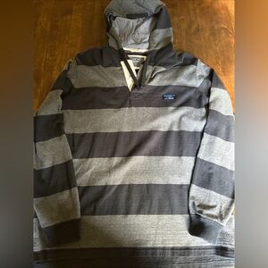 LL Bean Hoodie Pullover Mens L Gray Black Striped Rugby Shirt Traditional Fit